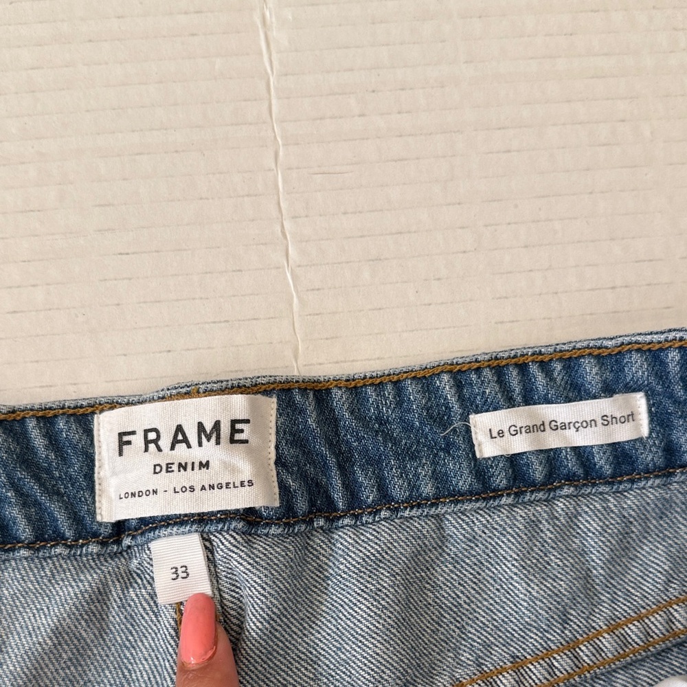 Frame Denim High Rise Shorts Size 33 Le Grand Garcon Distressed Light Wash Jean - Picture 3 of 11